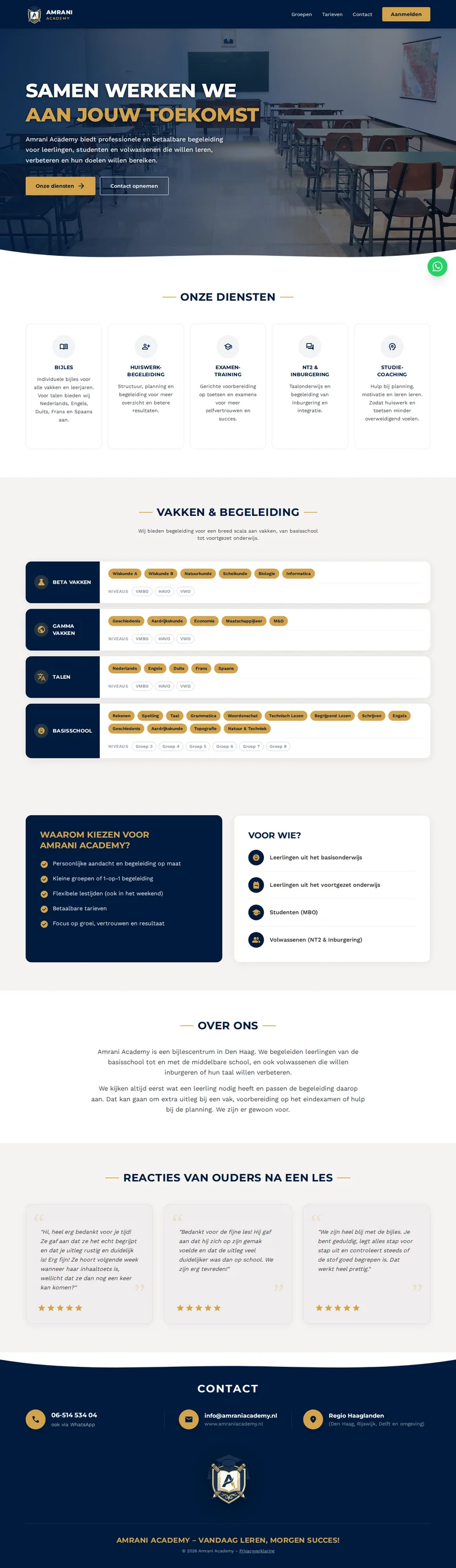 Website Amrani Academy , onderwijs en begeleiding