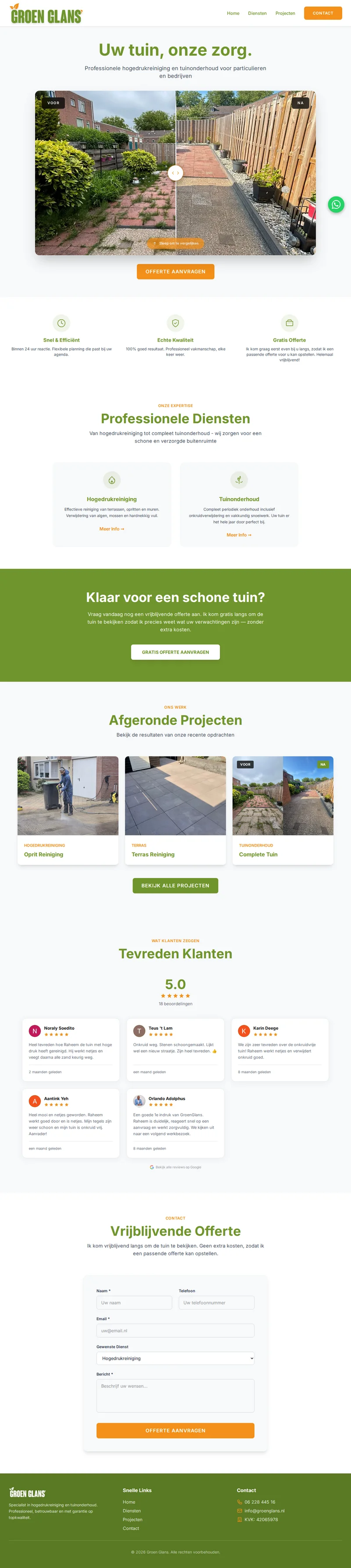 Website Groen Glans , tuinonderhoud en reiniging Den Haag