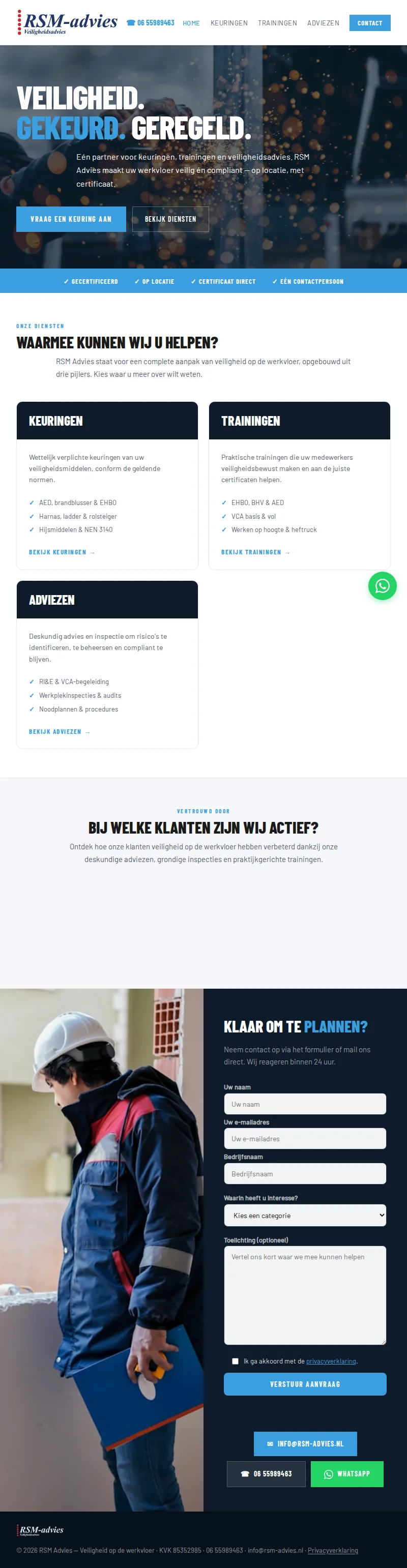 Website RSM Advies , keuringen, trainingen en veiligheidsadvies